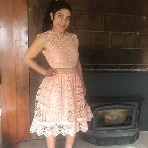 ALEXIS Sage Blossom Pink Embroidered Lace Floral Crochet Dress 4 6 / SMALL